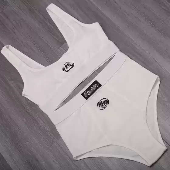 Women's High Elastic Vertical Striped Embroidered Letter Bra Set Black and White Briefs Yoga Sports Running Bodybuilding Wear