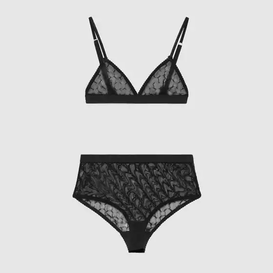 New Women's Lace Embroidered Diamond-Studded Letter Hollow Triangle Cup Lingerie Set Without Padding and Underwire See-Through Bra