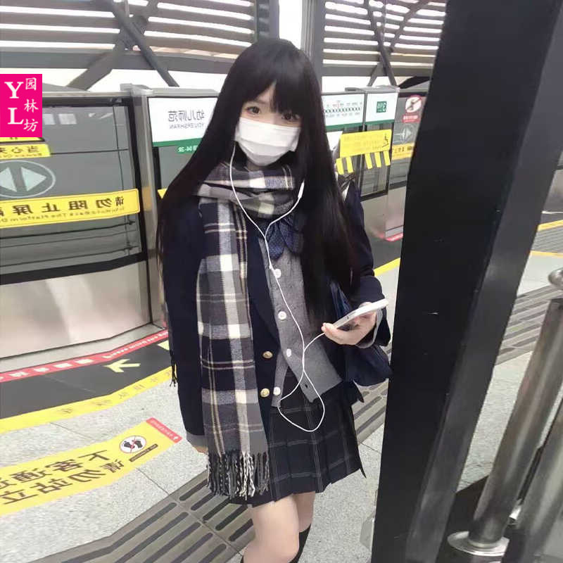 原创JK制服西装外套秋冬学院风大学女校供感黑色色三粒扣西服全套