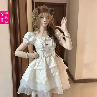 法式初甜美初恋泡泡袖连衣裙女夏季学生收腰在逃公主蛋糕蓬蓬短裙