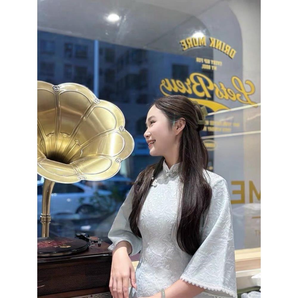 蕾丝连衣裙中长款重工大袖倒温柔中袖日常风款出片改良浅蓝色旗袍