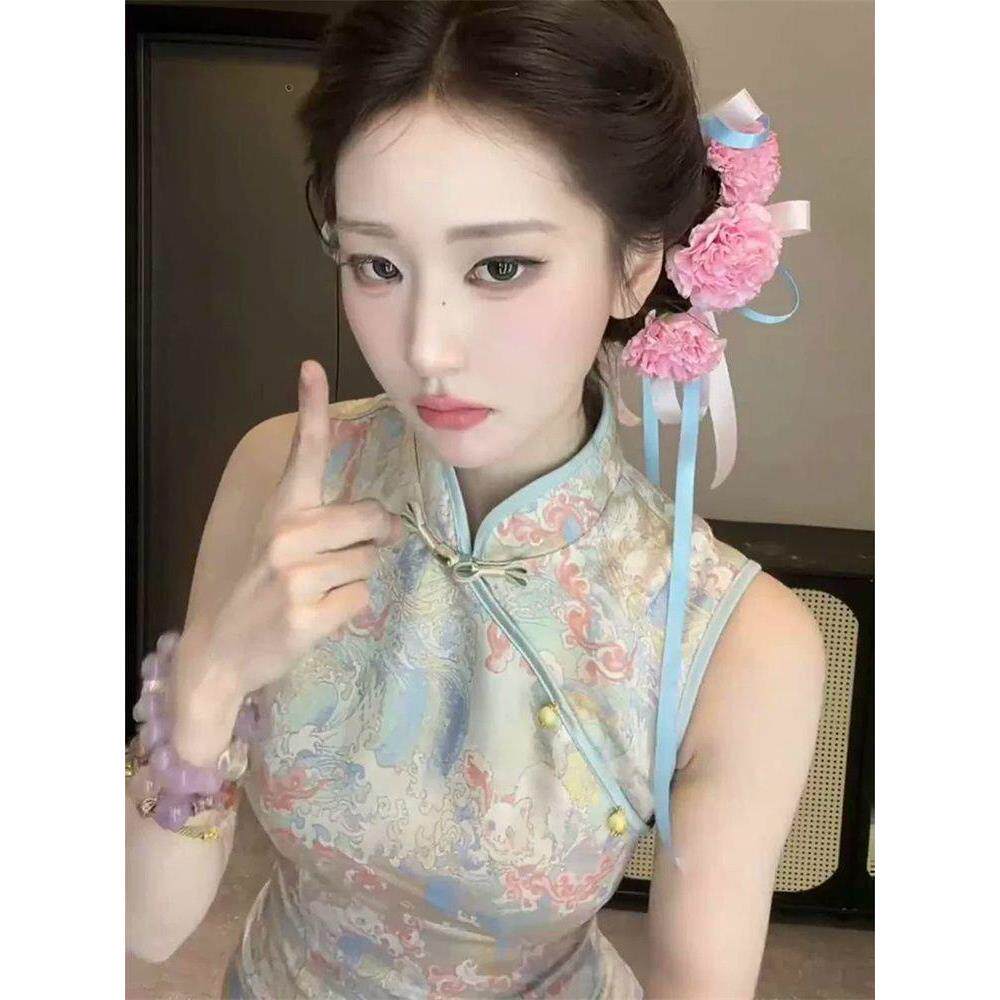 旗袍连衣裙改良新款连衣裙气质收腰中长款无袖年轻显瘦中式国风