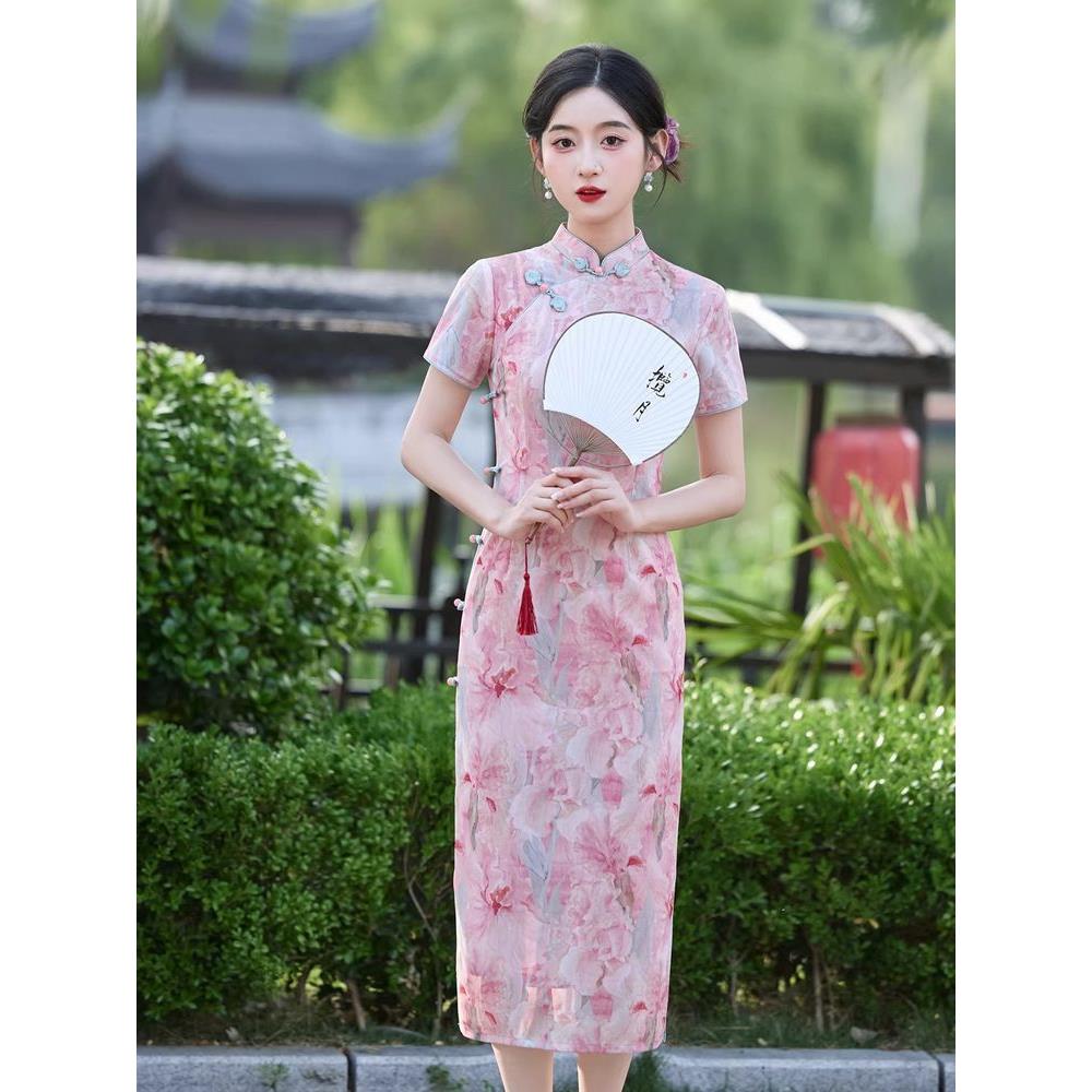 优雅复古国风唯美新款感改良出片新中式高级旗袍长裙连衣裙盘扣