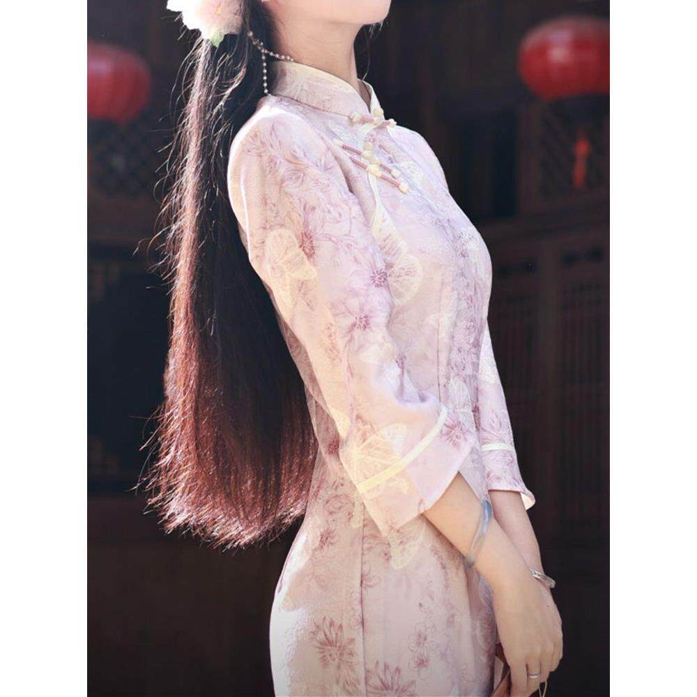 春秋倒大袖提花复古新款时尚改良袖新中式修身国风连衣裙旗袍五分
