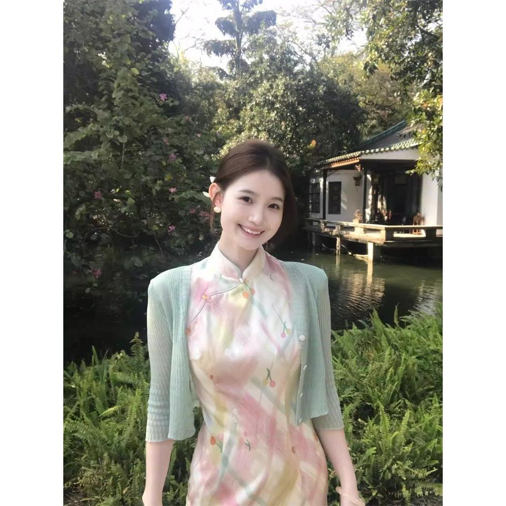 清新淑女中式国风显瘦旗袍送考新敬酒修身中长款短袖连衣裙改良