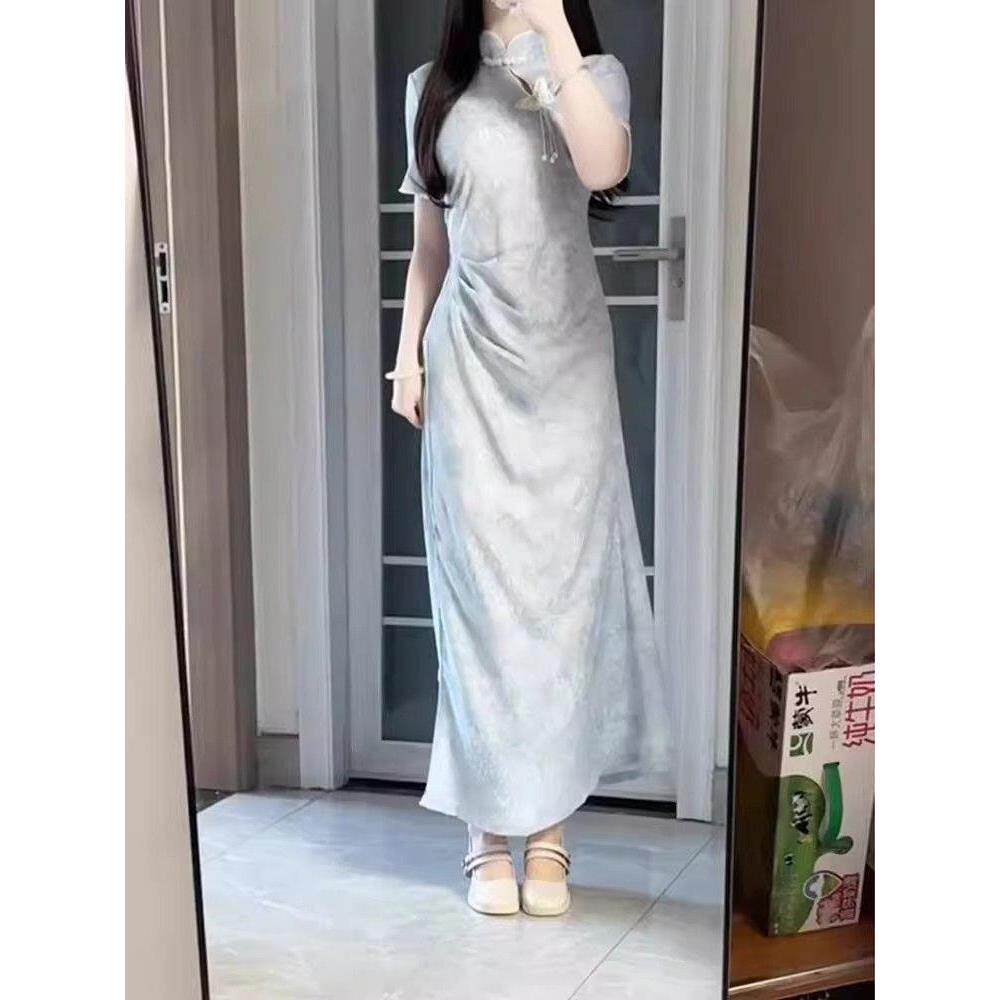 改良版夏季淑女国风中式短袖日常连衣裙新款氛围新旗袍感气质出片