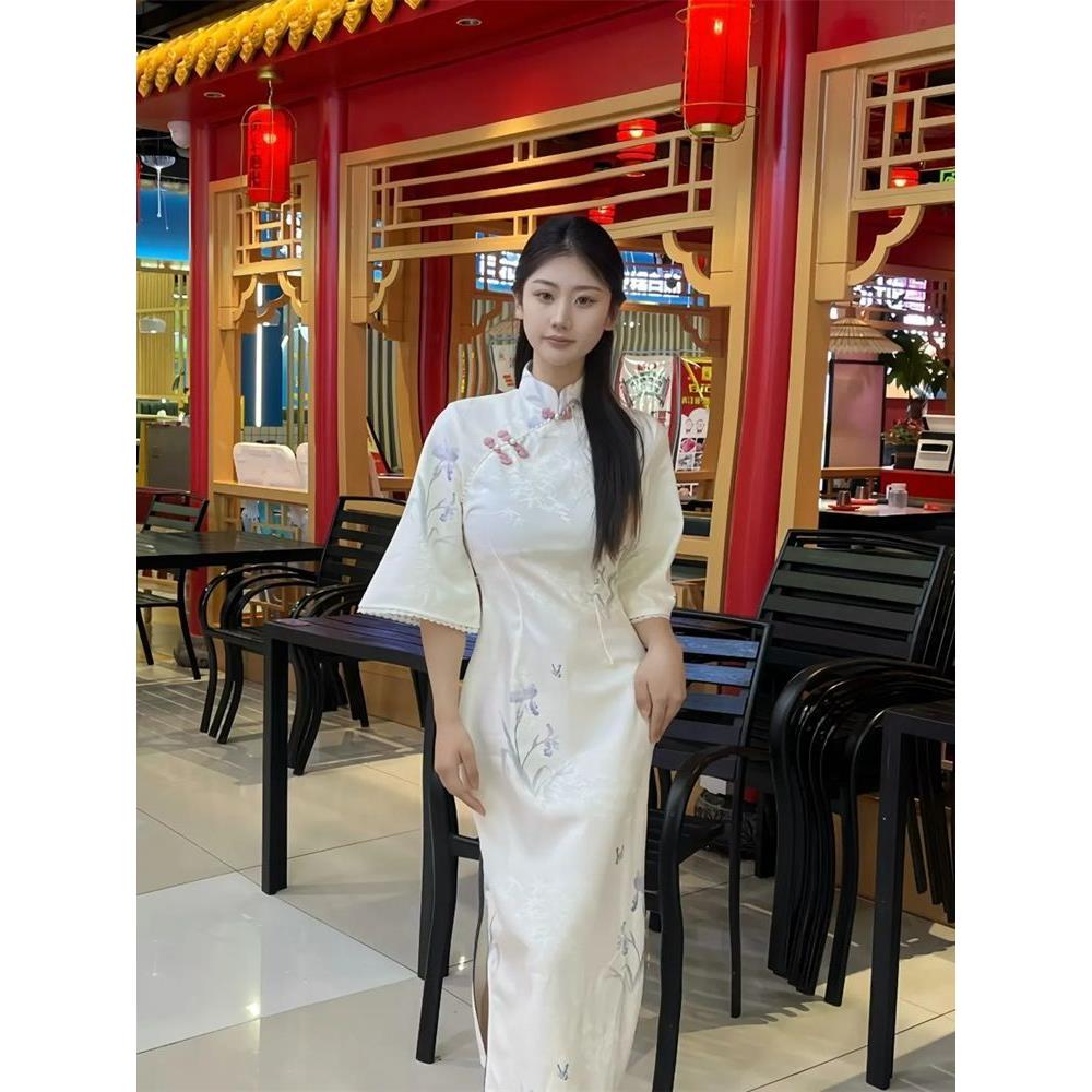 五分春秋倒大袖改良国风中式绝美旗袍新款气质连衣裙盘扣重工新袖