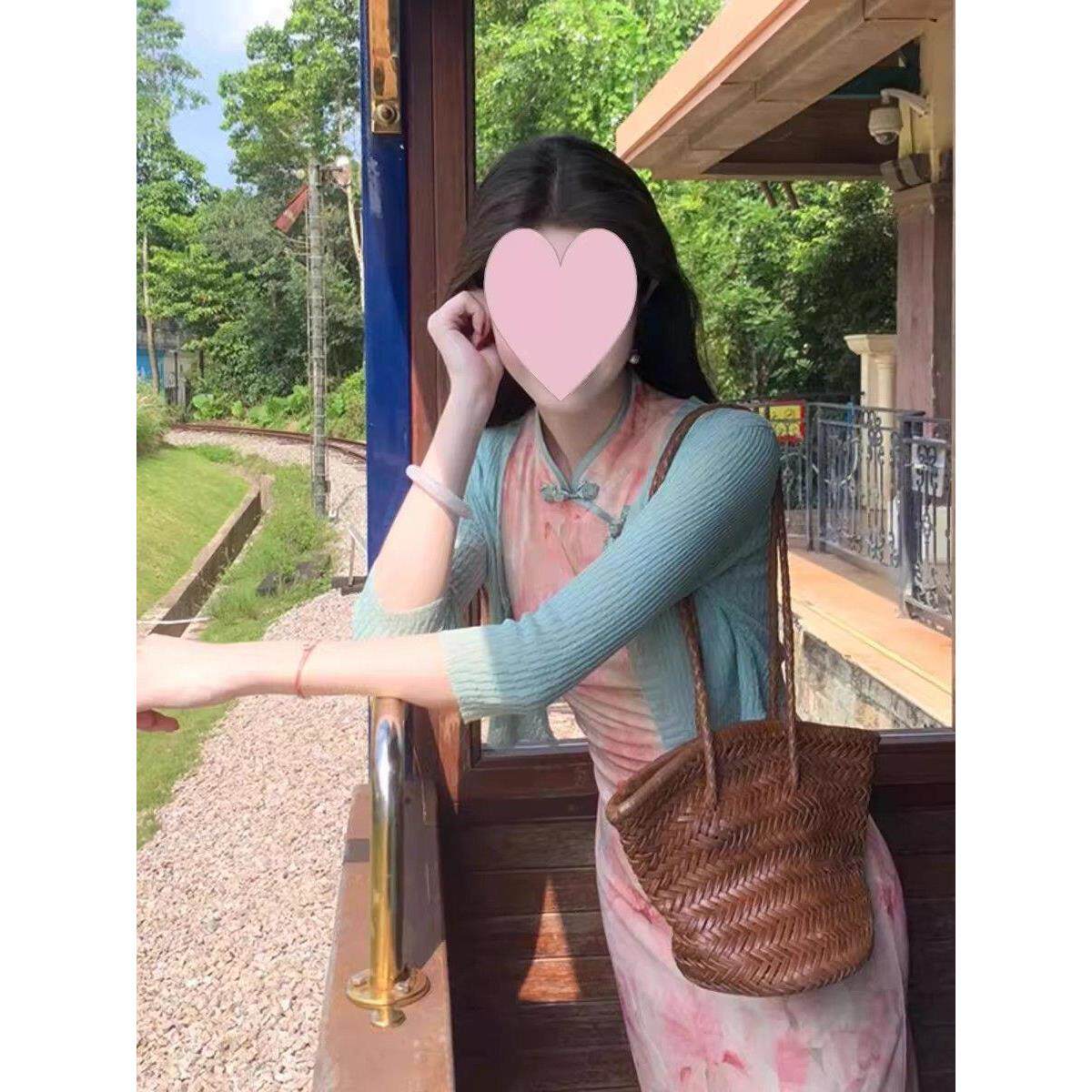 气质粉色新款绝美中淡雅长修身春夏无袖连衣裙旗袍日常改良版气质