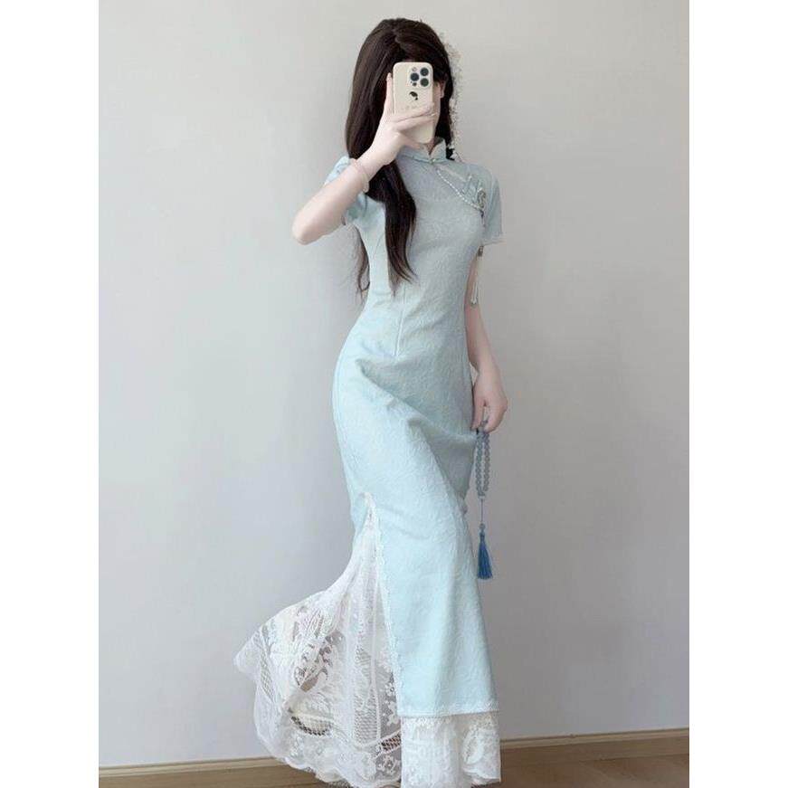 中式旗袍裙婚礼服日常旗袍送女国风淡雅复古考订连衣裙新款改良版