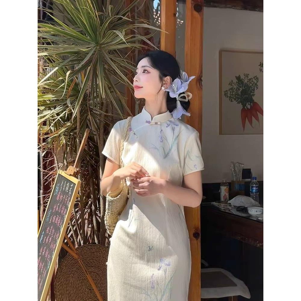 优雅日常气质短袖风绝美旗袍复古连衣裙裙子送考高贵改良淑女江南