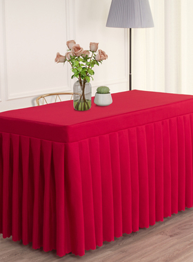 白色会议培训纯色桌套罩酒店办公活动广告展会签到桌裙台布可定制