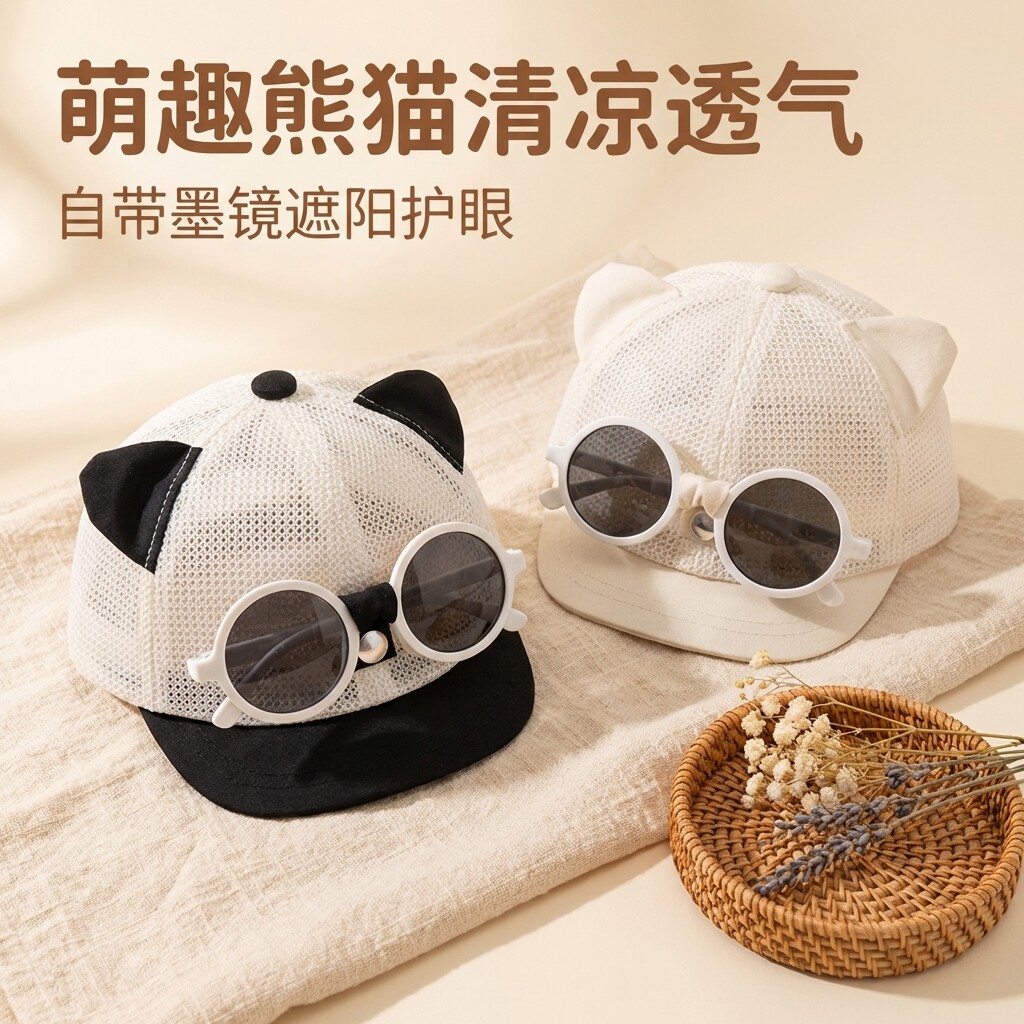 儿童遮阳帽夏季宝宝帽子薄款男童鸭舌帽女童防晒棒球帽网眼太阳帽