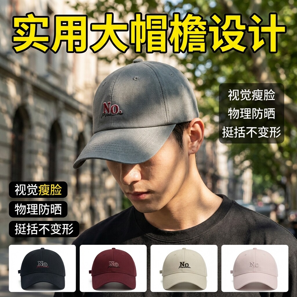 鸭舌帽子男2026新款夏天美式潮流女加深加大帽檐遮阳帽防晒棒球帽
