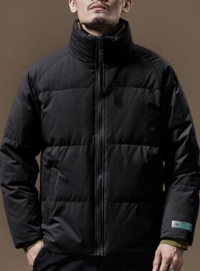 高端白鸭绒黑色山系短款羽绒服男加厚假两件秋季保暖情侣夹克外套