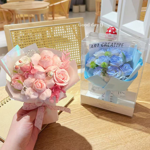 迷你款玫瑰花束香皂花肥皂花仿真花手捧花摆件送闺蜜女生生日礼物