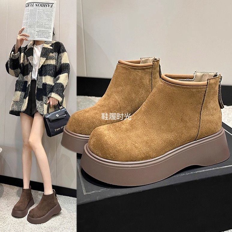 雪地靴松糕厚底马丁靴加绒棉短靴