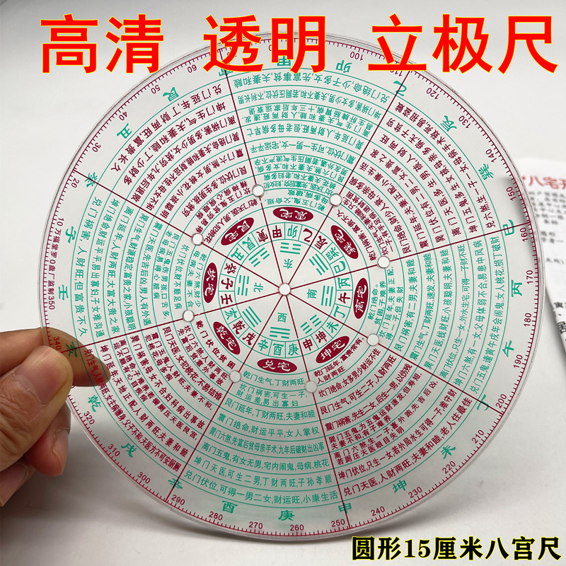 高精度透明罗盘罗庚尺33孔48孔立极尺附八宅天星六十卦户型立极规