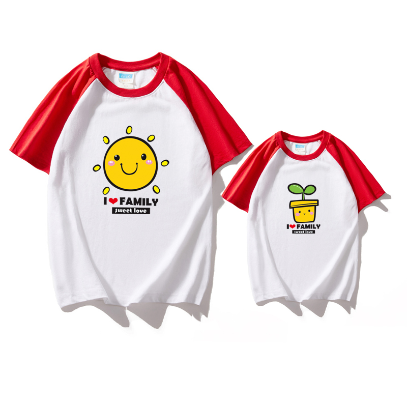 亲子装秋2018新款一家三口全家纯棉短袖T恤母女装幼儿园活动衣服