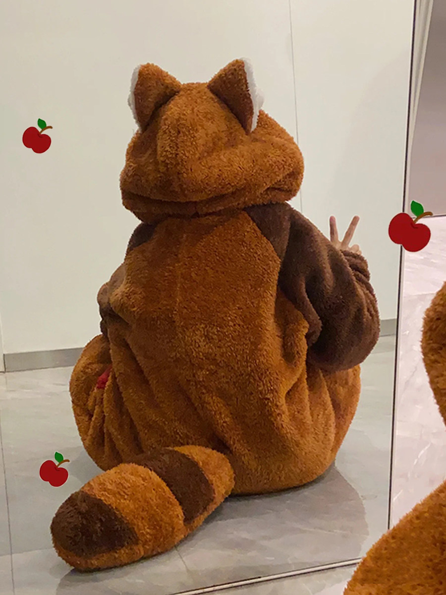 레드 팬더 커플 잠옷 가을 겨울 산호 벨벳 플러스 벨벳 두꺼운 대형 원피스 잠옷 남성용 홈 의류 세트