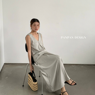 半身裙两件套套装 PANPAN 小衫 夏上新简约风V领宽松长款 无袖