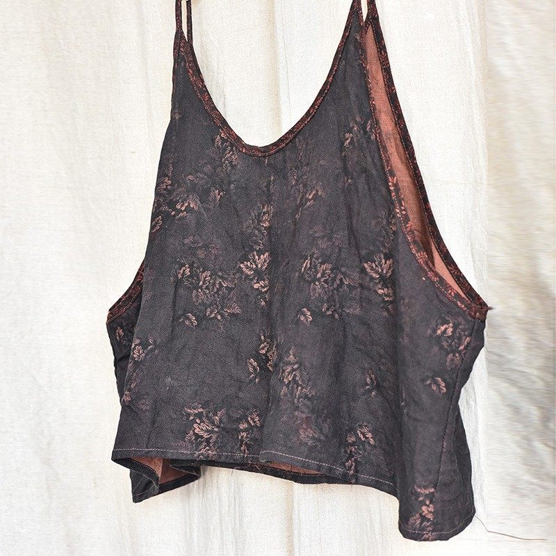 复古外搭小背心叠穿女春秋打底外穿吊带棉麻亚麻印花套衫外搭坎肩