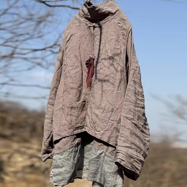 叠穿马甲衬衫文艺女装宽松复古日常改良民族风棉麻亚麻盘扣上衣女