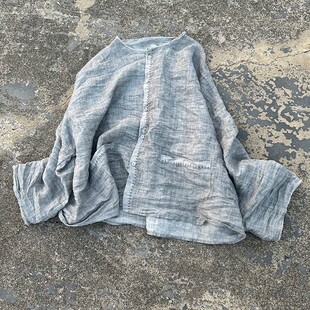 文艺休闲宽松大码女装初夏水洗苎麻上衣毛边柔软透气衬衫衬衣长袖