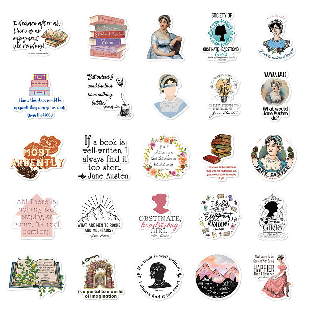 50张英国小说家Jane Austen贴纸笔记本电脑手账本吉他跨境贴画