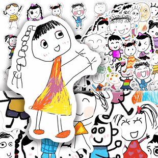160张幼儿表征记录趣味小人简笔画卡通可爱幼儿园环创贴纸diy防水