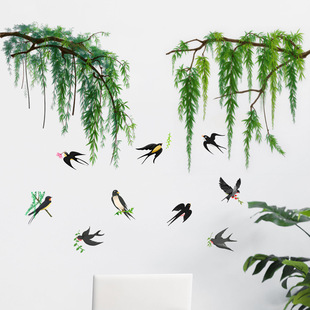 春季新款柳枝燕子自粘防水墙贴画树枝玄关走廊客厅电视背景装饰画