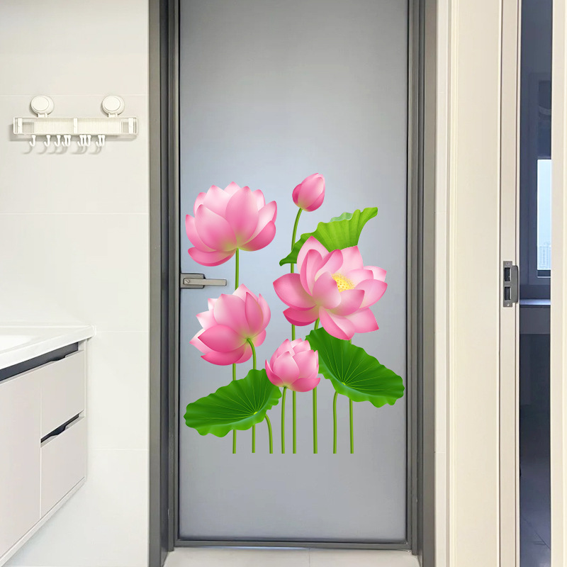 家和荷花中国风贴画玻璃门贴纸厨房推拉门装饰客厅阳台贴花窗花贴图片