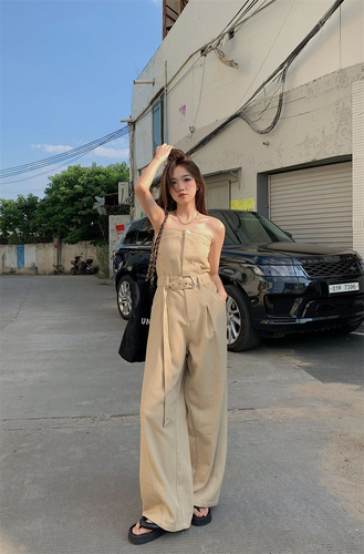 Real shooting, real price, temperament, versatile, two wearing waist tie cuffed jumpsuit, casual wide leg pants