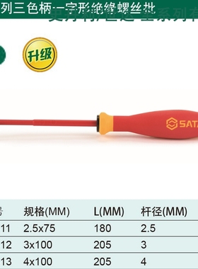 世达电工绝缘一字螺丝刀德国进口61311 61312 61313 61314 61315