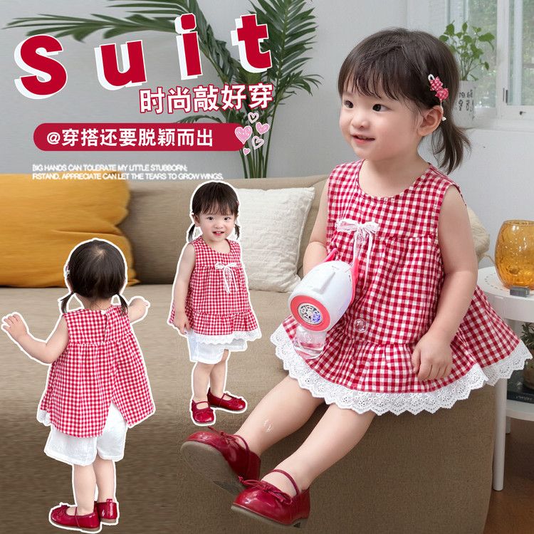 女童韩版格子连衣裙2025夏季款童装宝宝无袖裙子设计款复古背心裙