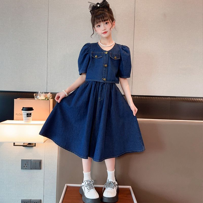 女童连衣裙夏款儿童短袖牛仔裙夏季薄款学生大童裙子夏装2024新款