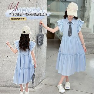蝴蝶结连衣裙 女童甜美学院风JK公主裙2025夏季 新款 韩版 儿童泡泡袖