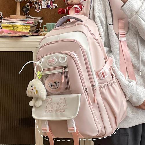 高颜值双肩包女痛包初中女生书包高中小学生大容量背包轻便大学生