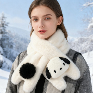 可爱熊猫卡通保暖围巾可爱围脖 仿兔毛绒围巾女网红韩版 新款 秋冬季