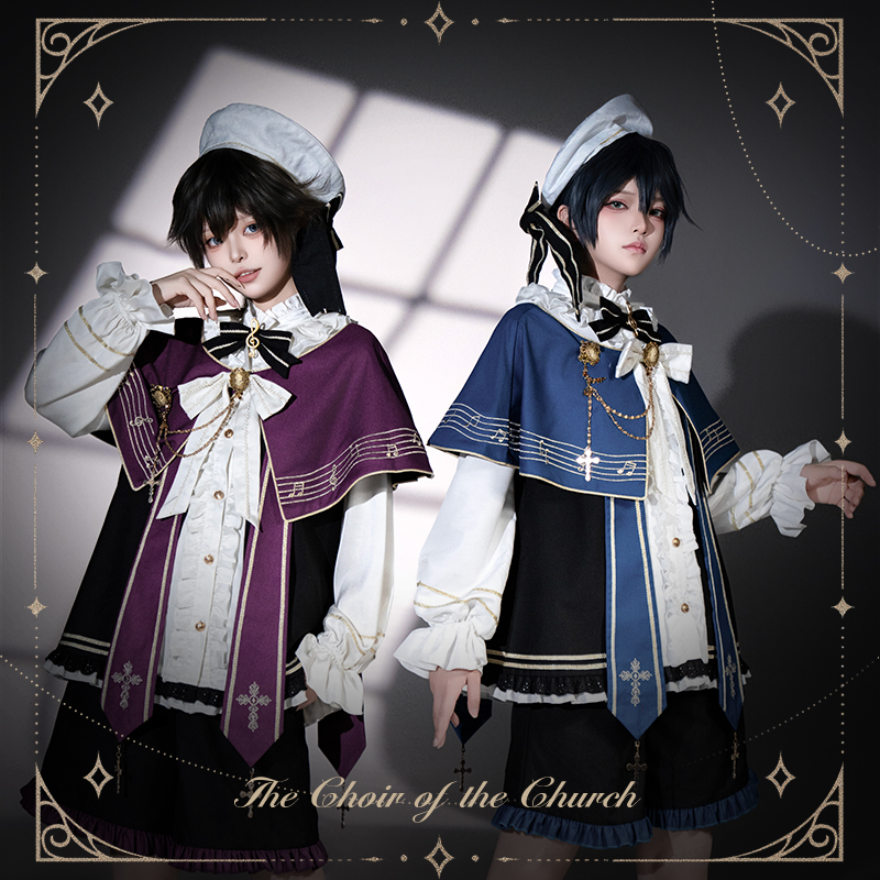 掉落 荧鲤之森 蓝紫色唱诗班2.0王子装lolita洛丽塔正太短裤