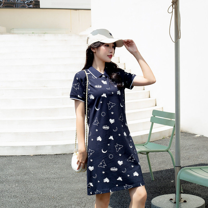 纯棉翻领印花连衣裙女夏2