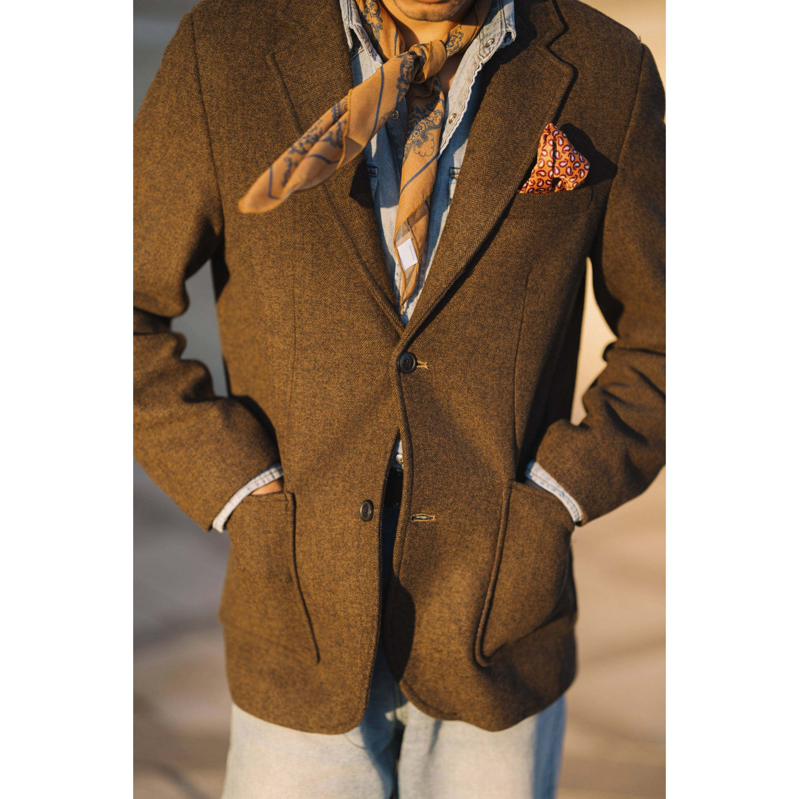 秋冬季人字纹毛呢美式复古风西服