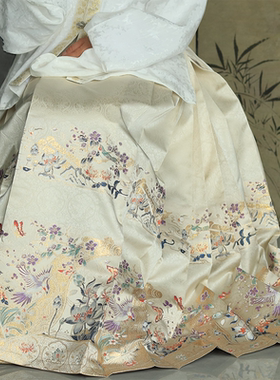 南山集【画卷】明制高经密织锦缎仿妆花浅色白色马面裙平价日常