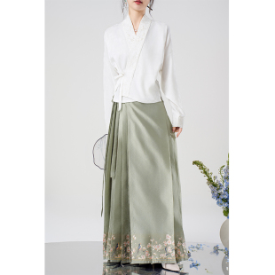 纱料明制马面裙4.5米摆5对褶微梯日常轻薄款 南山集 玉兰映春