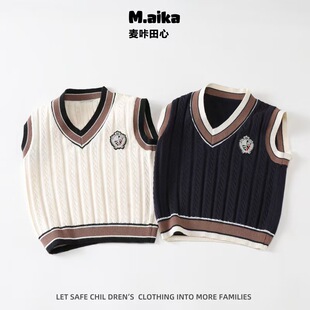 韩版春秋款儿童学院风马甲女童针织毛衣背心洋气外穿上衣高级百搭