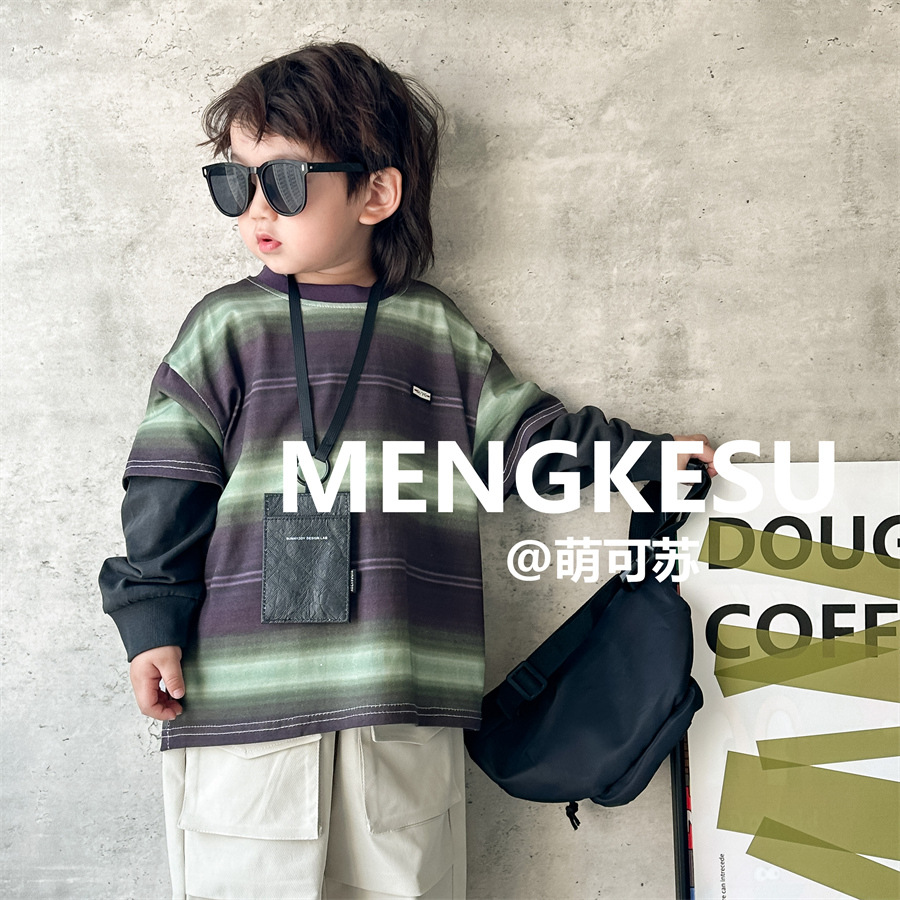 男童帅气炸街圆领假两件上衣