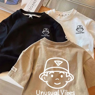 日系纯棉男童短袖上衣韩版夏季潮流男孩半袖t中小儿童帅气宽松t恤