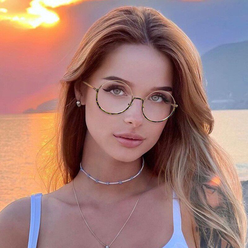 下半框时尚通勤近视眼镜框女士潮圆形网红款金属眼镜架防蓝光装饰