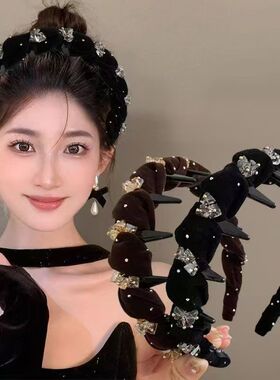 丝绒带齿发箍高颅顶显脸小发箍女