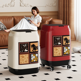 轻奢风垃圾桶带盖按压弹盖带万向滑轮方形大容量家用防臭内外双桶