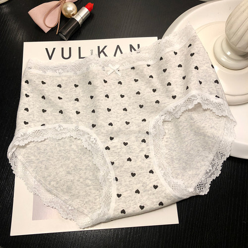 舒适棉质爱心波点蕾丝边少女内裤
